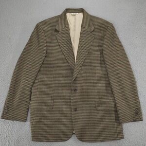 Eddie Bauer Jacket Mens 46T Brown Wool Houndstooth Single Breasted Blazer